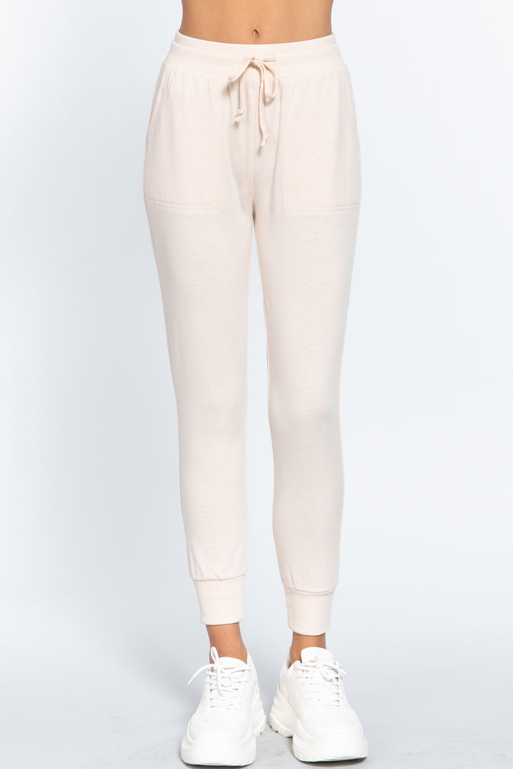 Coconut Milk Waist Band Long Sweatpants With Pockets