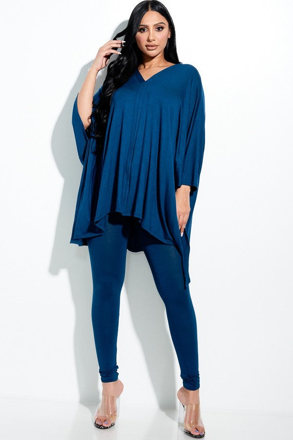Solid Heavy Rayon Spandex Cape Top And And Leggings 2 Piece Set