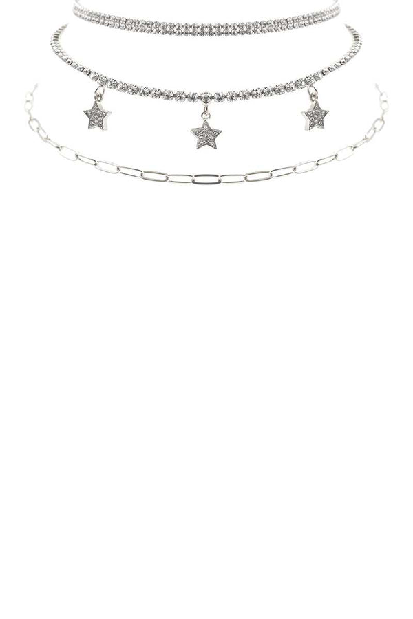 Rhinestone Star Charm 3 Layered Necklace