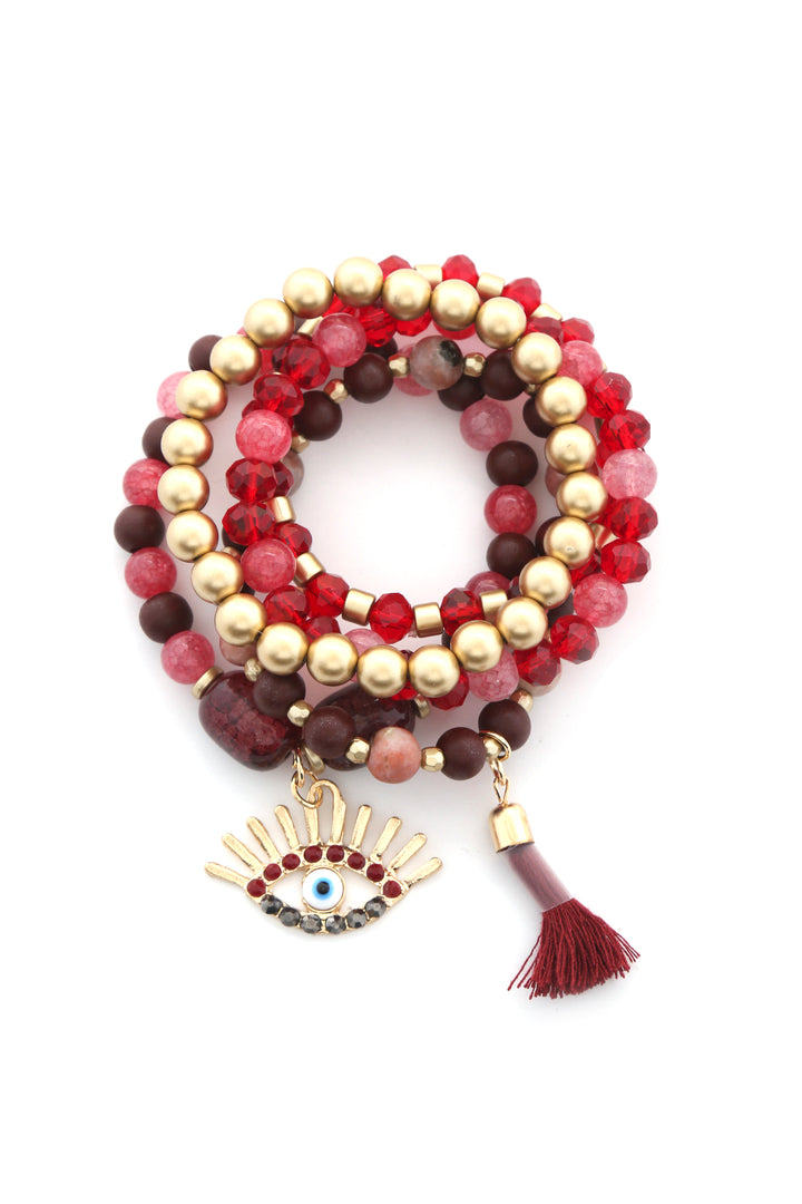 Evil Eye Bead Tassel Bracelet Set