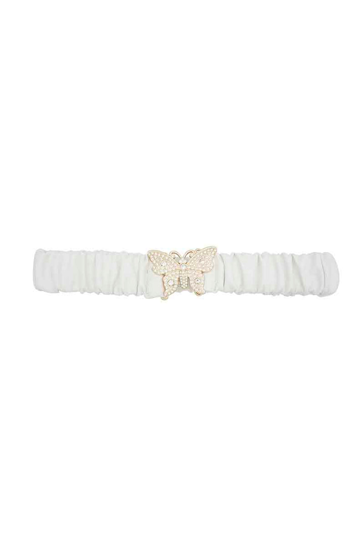 Rhinestone Pave Butterfly Ruched Elastic Back Belt