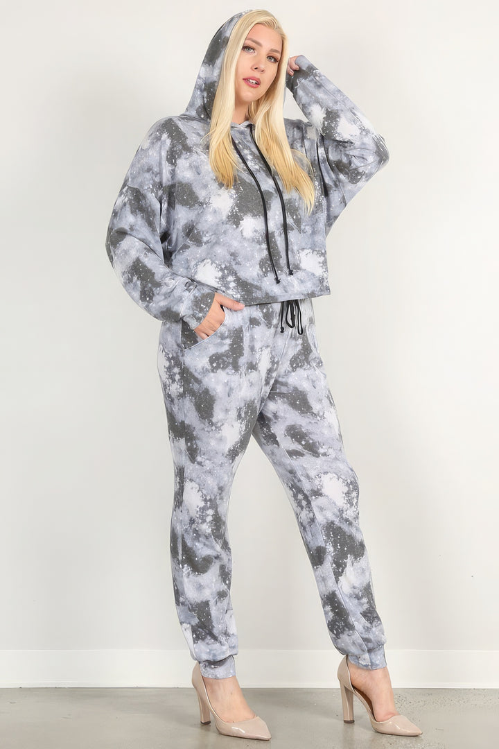 Tie Dye Print Pullover Hoodie And Sweatpants