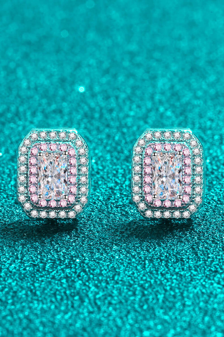 1 Carat Moissanite and Zircon Contrast Geometric Stud Earrings