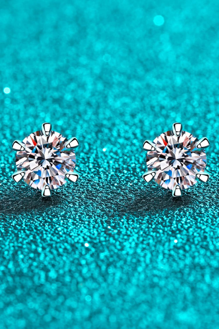 1 Carat Moissanite Rhodium-Plated Stud Earrings