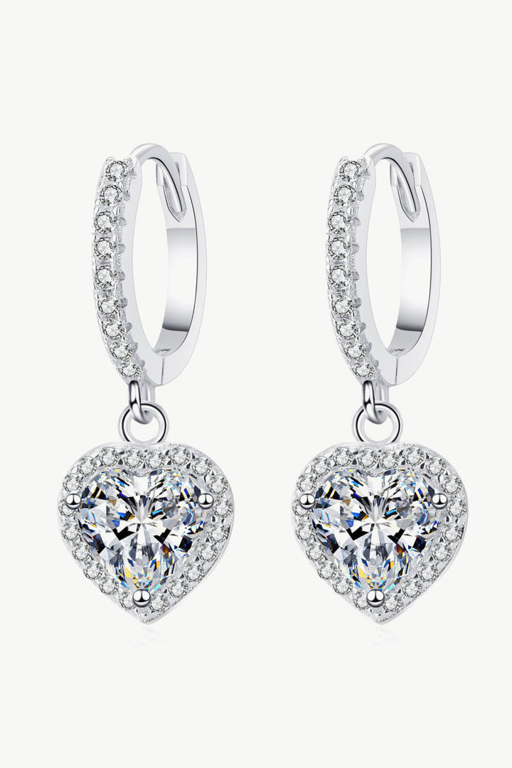 Moissanite Heart-Shaped Drop Earrings Silver One Size