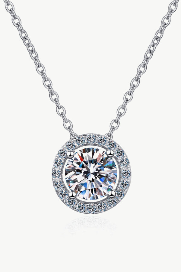 1 Carat Moissanite Round Pendant Chain Necklace Silver