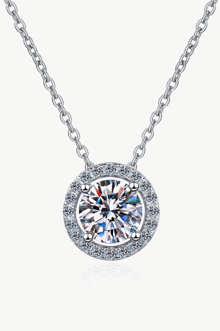 1 Carat Moissanite Round Pendant Chain Necklace Silver