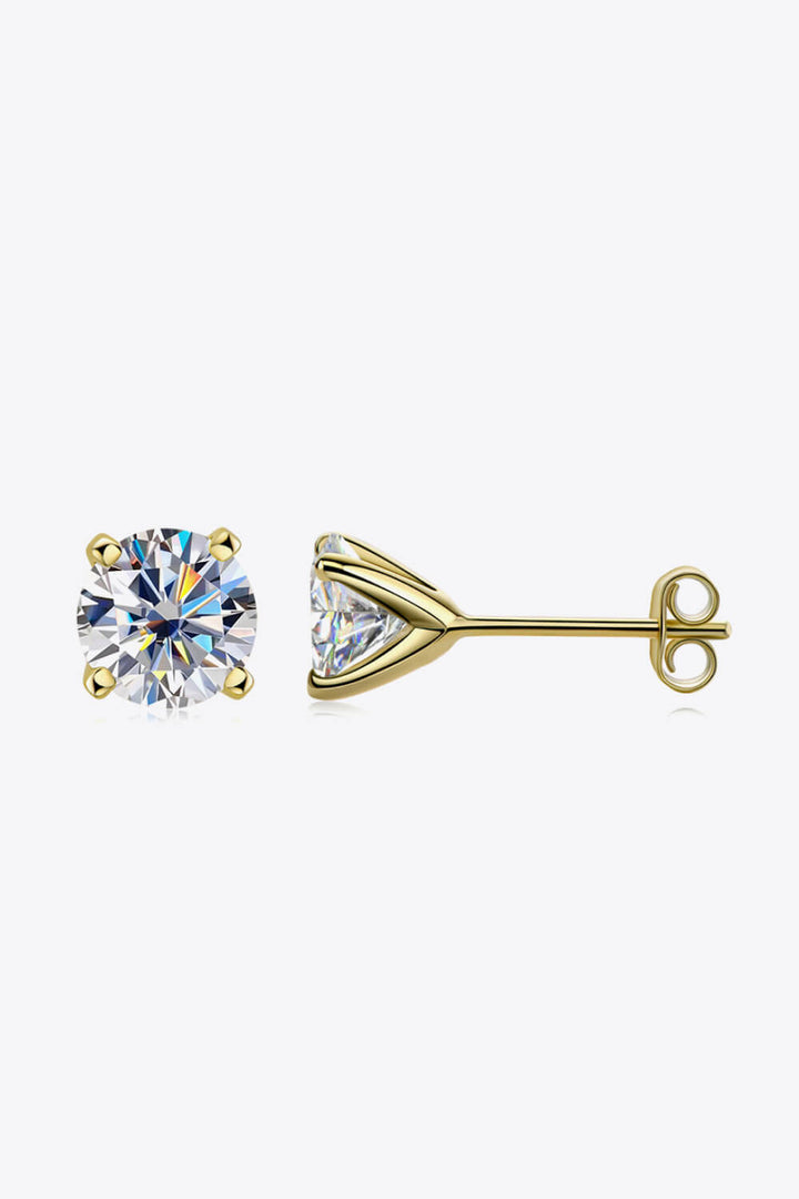 925 Sterling Silver 1 Carat Moissanite 4-Prong Stud Earrings Gold