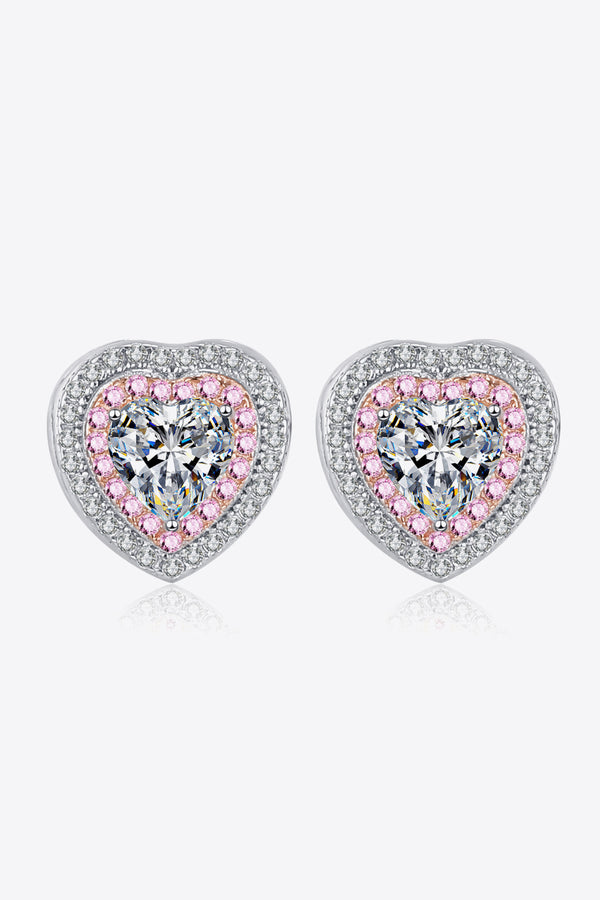 Moissanite Heart-Shaped Stud Earrings Silver One Size