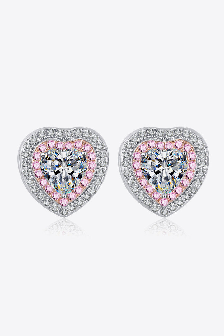 Moissanite Heart-Shaped Stud Earrings Silver One Size