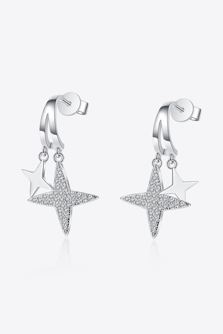 Moissanite Star Rhodium-Plated Drop Earrings