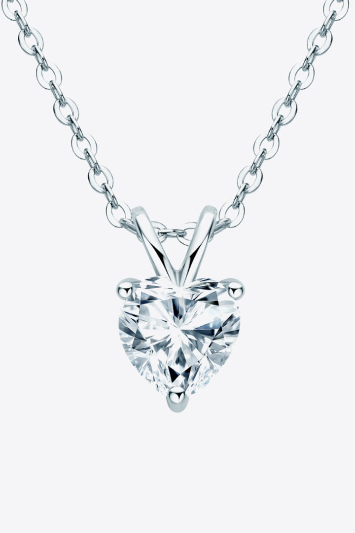 1 Carat Moissanite Heart-Shaped Pendant Necklace Silver