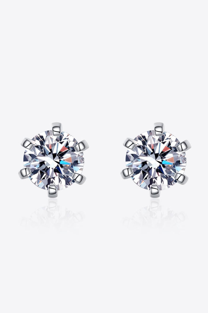 1 Carat Moissanite Rhodium-Plated Stud Earrings Silver