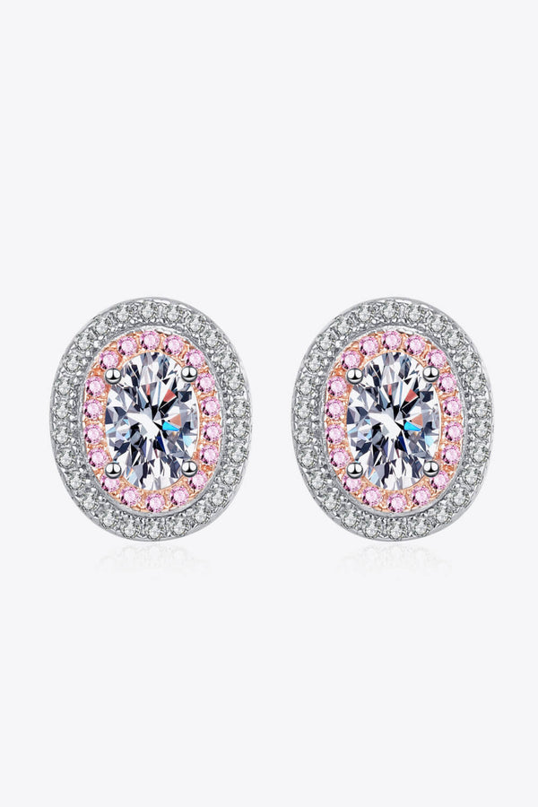 Platinum-Plated Moissanite Stud Earrings Pink White One Size