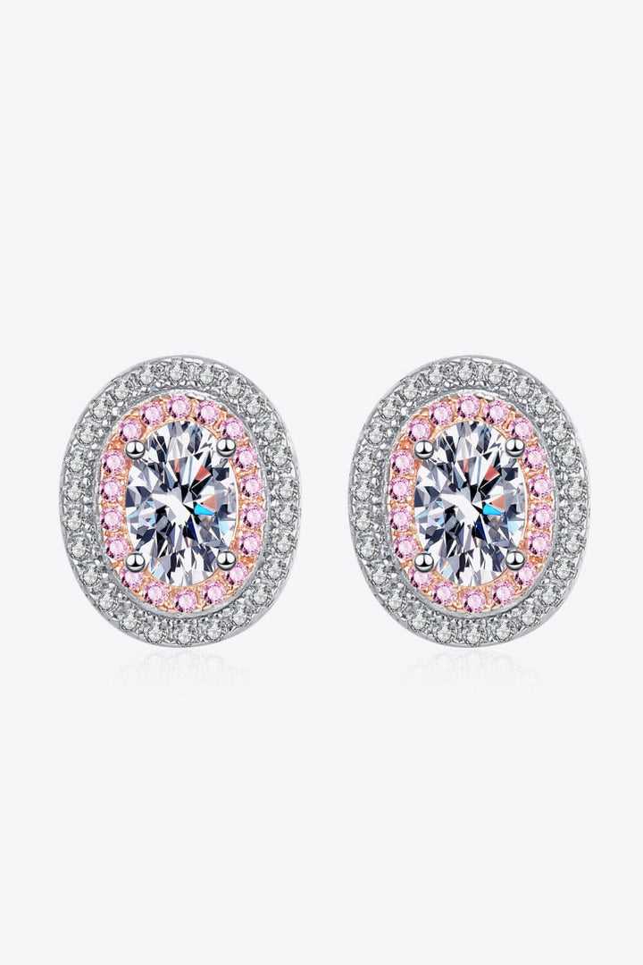 Platinum-Plated Moissanite Stud Earrings Pink White One Size